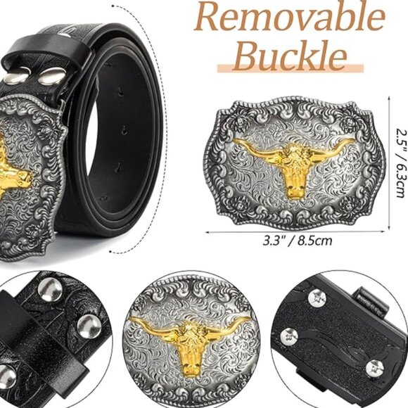 Western Cowboy Leather Belt - Picture 3 of 7